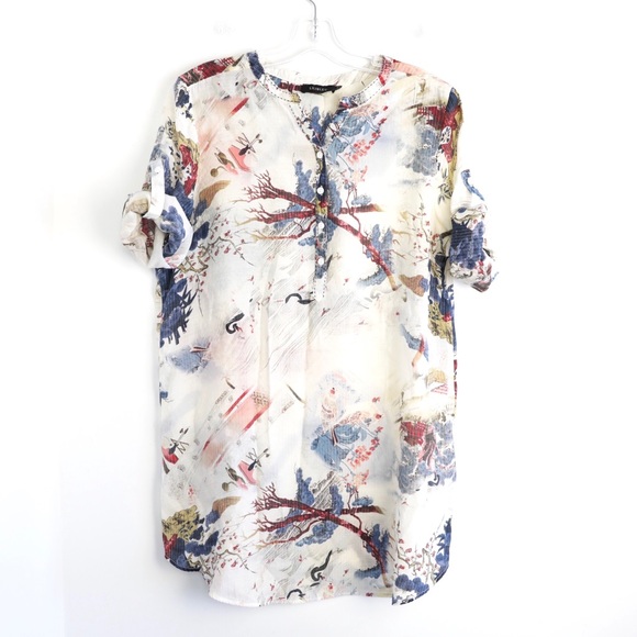 Lilibleu light linen cotton Japanese art print top - Picture 3 of 9